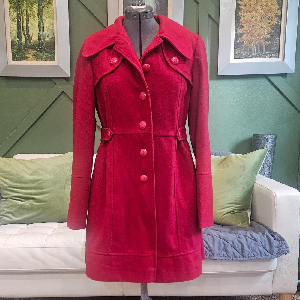 Fabulous Wool Blend Red Pea Coat - DKNY - Small